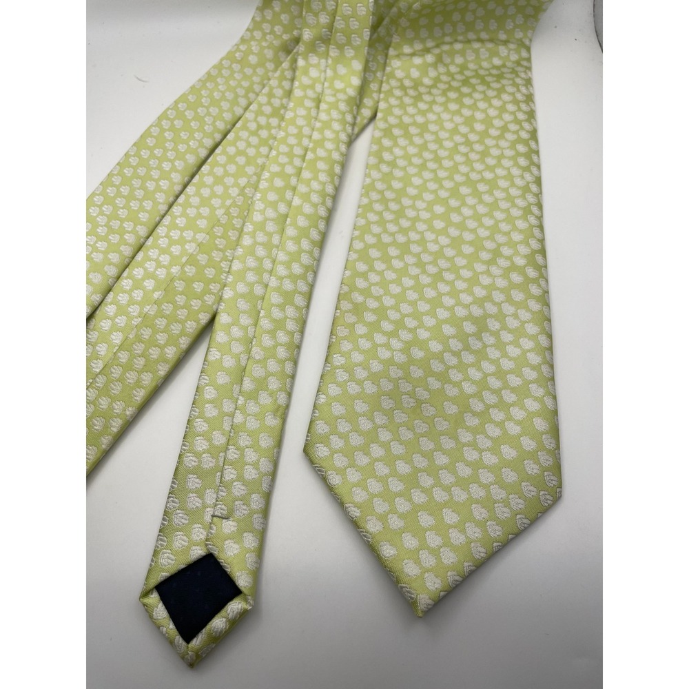 Perrier-Jouet Champagne Mens Silk Tie Lime Green White Floral Anemone Pattern